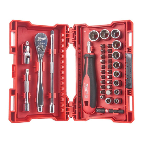Set antrenor cu clichet și chei tubulare în inserție de spumă, 1/4, 38 buc Milwaukee - 4932479096