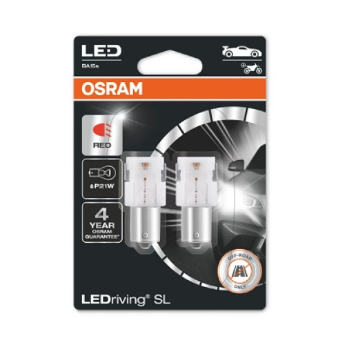 Set 2 becuri P21W 12V 1.9W Osram - led rosu - blister