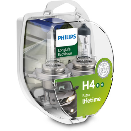 Set 2 becuri H4 12V 60/55W LongLife EcoVision Philips