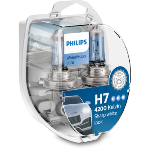 Set 2 becuri H7 12V 55W WhiteVision Ultra Philips