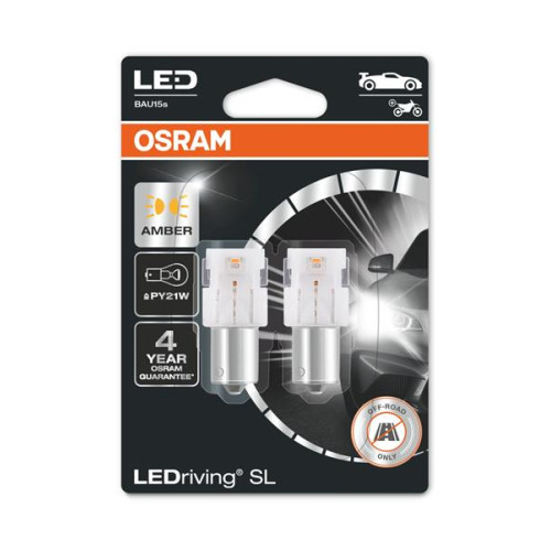 Set 2 becuri PY21W 12V 2W LED AMBER Osram-blister