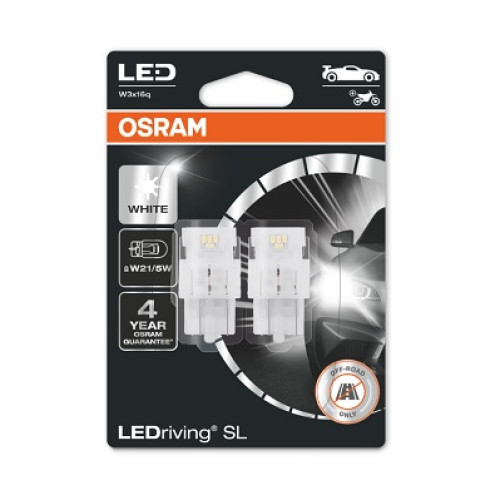 Set 2 becuri W21/5W 12V 1.9W Osram - led alb - blister