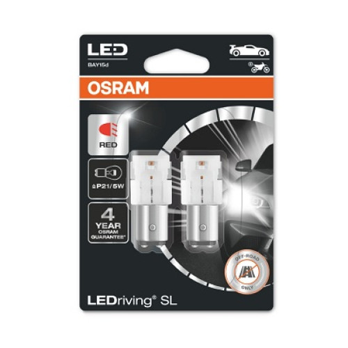 Set 2 becuri P21/5W 12V 1.4W Osram - led rosu - blister
