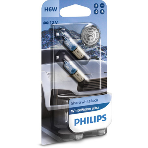 Set 2 becuri H6W 12V 6W WhiteVision ultra Philips-blister