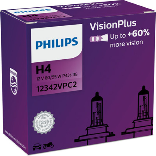 Set 2 becuri H4 12V 60/55 VisionPlus Philips