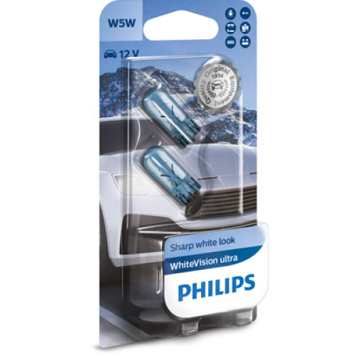 Set 2 becuri W5W 12V 5W WhiteVision ultra Philips-blister