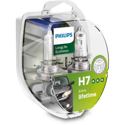 Set 2 becuri H7 12V 55W LongLife EcoVision Philips
