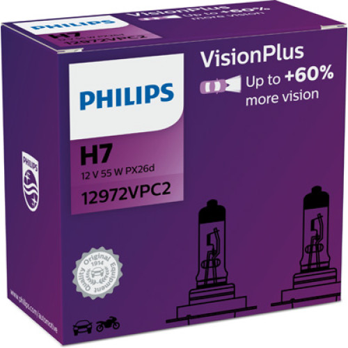 Set 2 becuri H7 12V 55W VisionPlus Philips