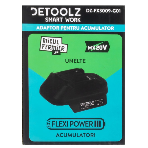 Adaptor Detoolz utilizare acumulator FlexiPower - echipamente Micul Fermier (compatibil Makita LXT)