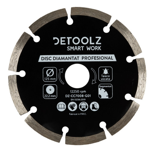 Disc diamantat segmentat Detoolz 125x22.2mm, taiere uscata