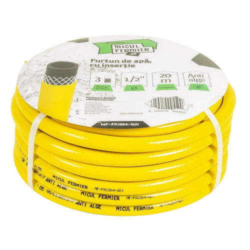 Furtun apa Micul Fermier, diametru 1/2" , lungime 20m, cu insertie, galben