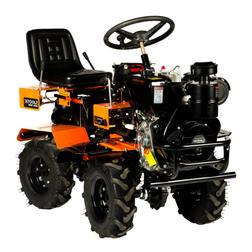 Motocultivator Ride-On Detoolz, 17CP, capacitate cilindrica 530 CC, motor 4 timpi, 4X4, 4 viteze, 2 cutii de viteze, pornire electrica