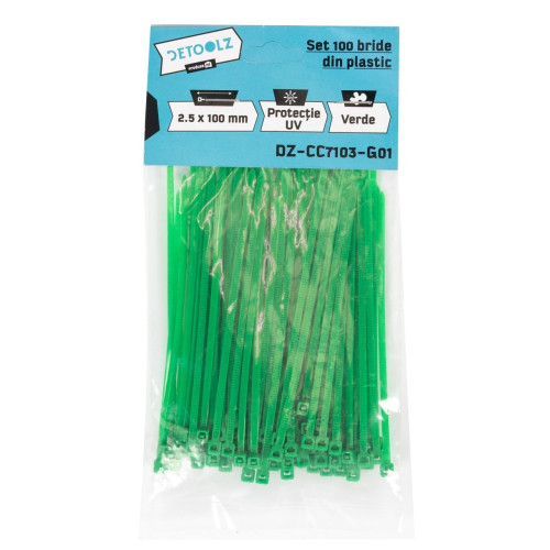 Set 100 bride plastic Detoolz 2.5x100mm UV VERDE