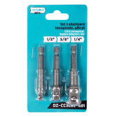 Set 3 adaptoare hexagonale Detoolz, patrat 1/4" - 3/8" - 1/2", material Cr-V