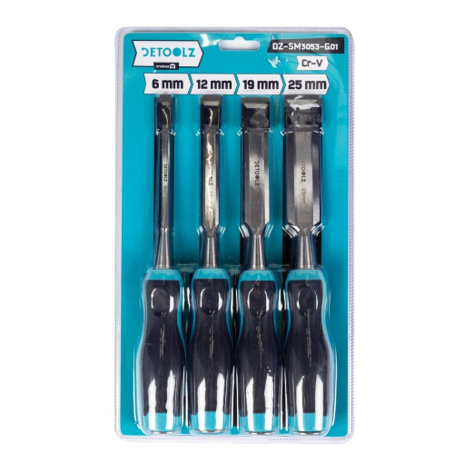 Set 4 dalti pentru lemn 6/12/19/25mm Cr-V, Detoolz