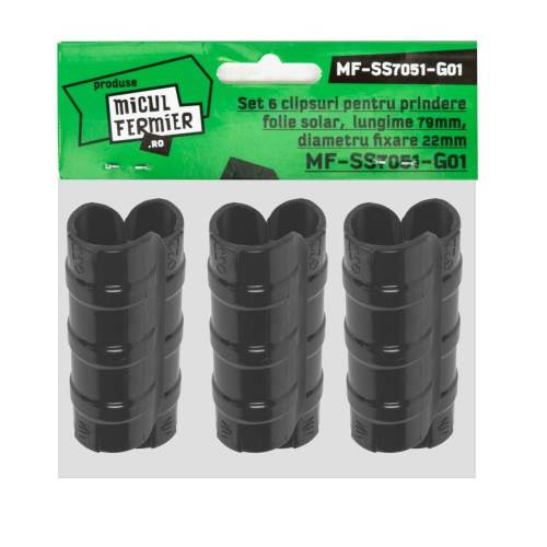 Set 6 clipsuri Micul Fermier pentru prindere folie solar, lungime 79mm, diametru fixare 22mm