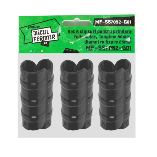 Set 6 clipsuri Micul Fermier pentru prindere folie solar, lungime 80mm, diametru fixare 25mm